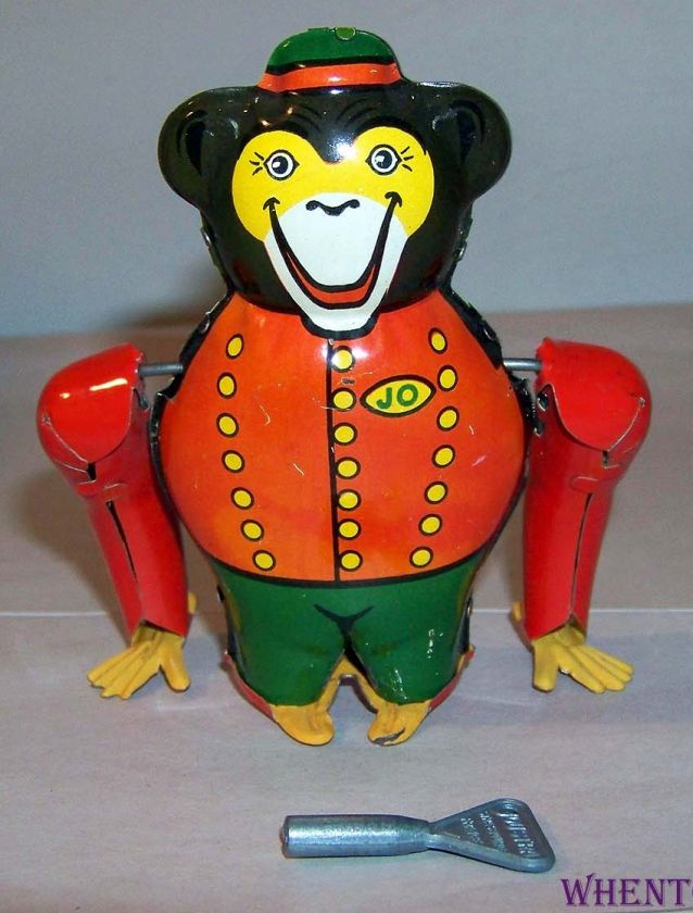   Joustra France Monkey Acrobat Tumbling Windup Tin Toy Works With Key