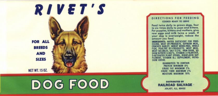 VINTAGE CAN LABEL DOG FOOD GERMAN SHEPARD ILLINOIS 60S  