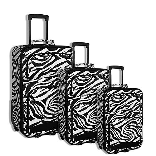 NEW BLACK ZEBRA 3 Piece Rolling Luggage Set Suitcase Travel  