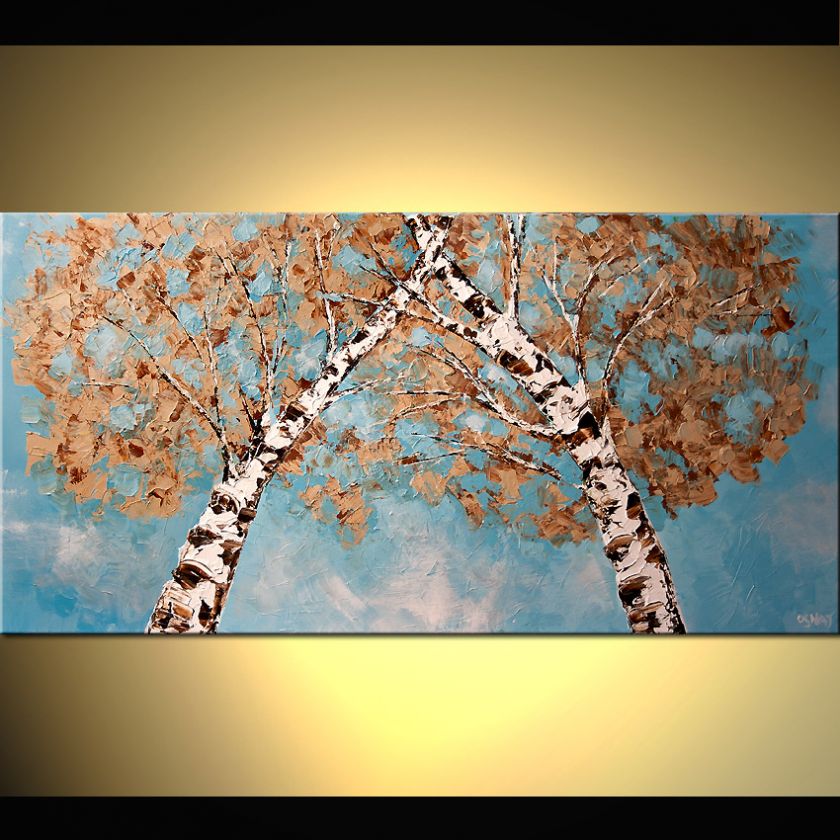 ORIGINAL Abstract Birch Tree Painting on Canvas Palette Knife by OSNAT 