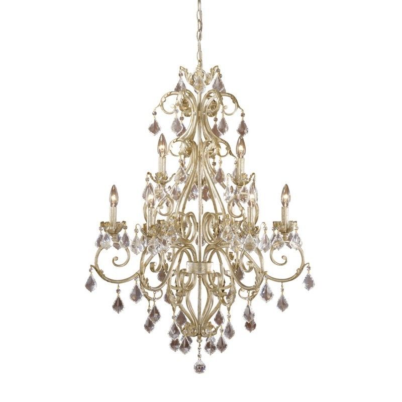 NEW 9 Light Crystal Chandelier Lighting Fixture, Antique White and 