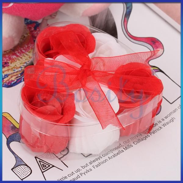 Gift Color Flower Bath Body Soaps Soap Rose Petal Bud in Heart Box 