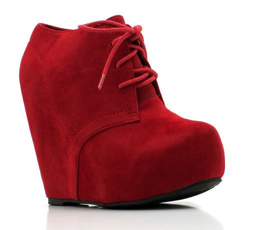 Ankle Wedge Platform Heel Fux Suede Oxford Lace Booties  