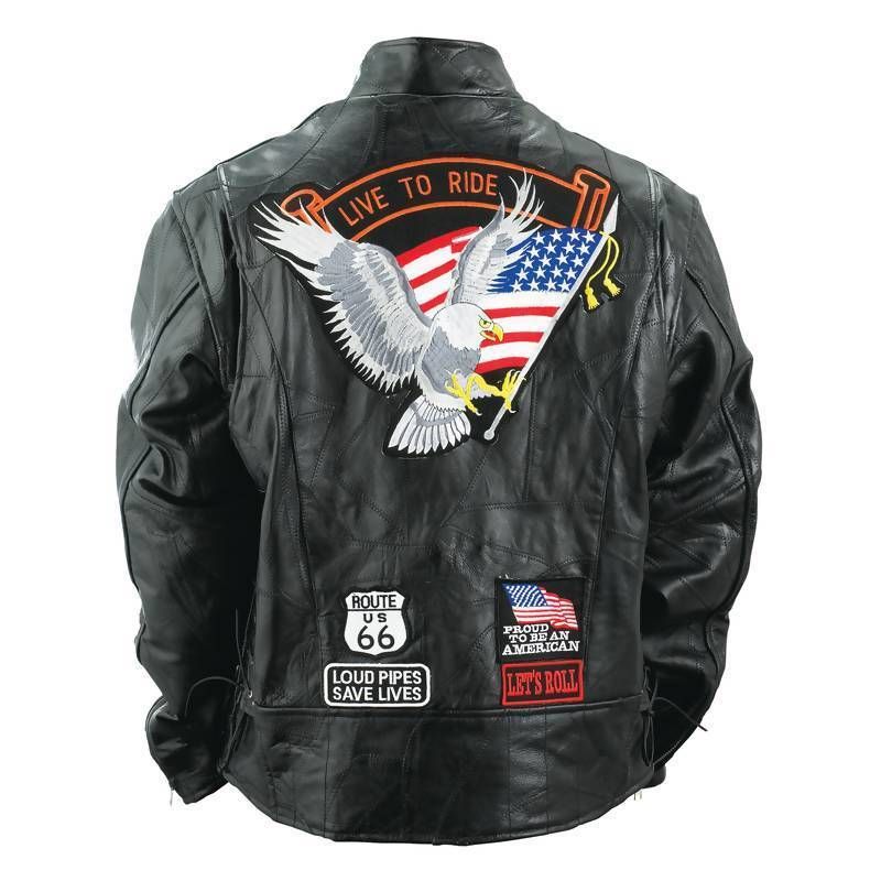   Jacket Coat with Patches Motorcycle Biker 7 Patches Live To Ride