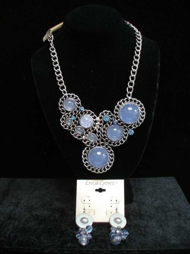   NECKLACE & EARRINGS, BLUE CABS & RHINESTONES, NWT, ERICA LYONS  