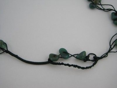 Chunky Multi Strand Green Jade Stone Cluster Bead On Cord Necklace 