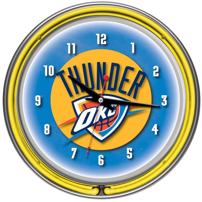 Oklahoma City Thunder NBA Chrome Double Ring Neon Clock 886511030572 