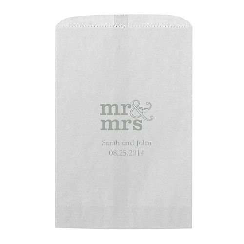 50 Mr. and Mrs. Modern Personalized Printed Flat Wedding Cake Favor 