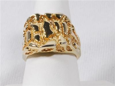 VINTAGE Mens FAUX Heavy ~ Yellow Gold Nugget Ring Band Sz 10  
