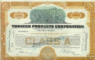 TOBACCO PRODUCTS CORPORATION STOCK CERTIFICATE 1930 L  