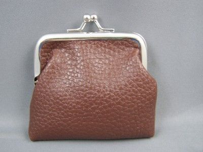 Brown textured faux leather coin change purse kiss lock  