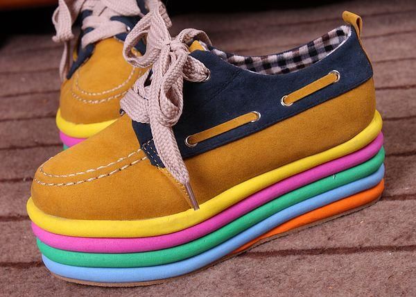   fashion Nubuck high heel Platform Nubuck shoes Rainbow Colors shoes