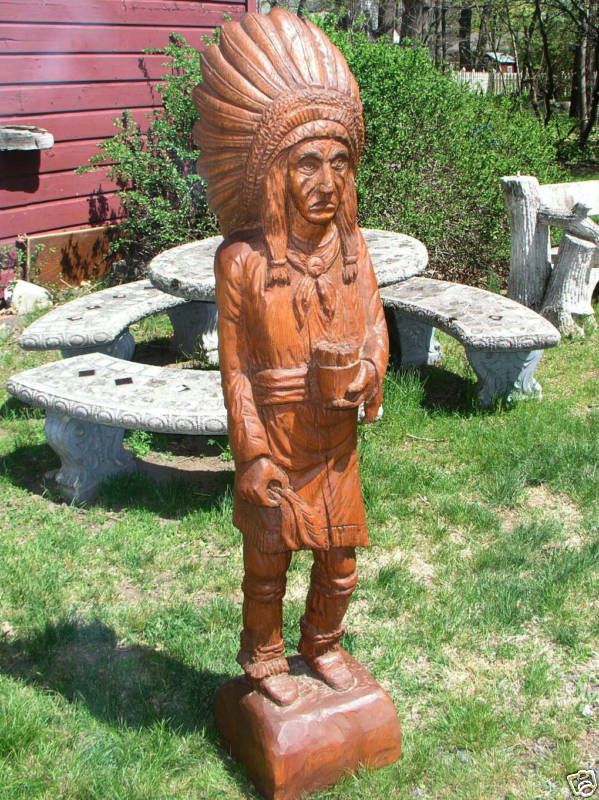 AMERICAN FOLK ART HAND WOODEN CIGAR STORE CARVED INDIAN  