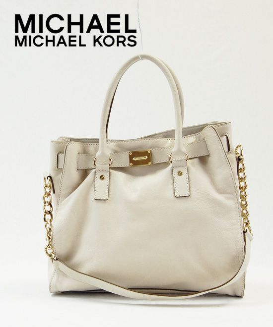 Michael Kors Hamilton Leather Large N/S Tote Bag Vanilla Ivory Handbag 