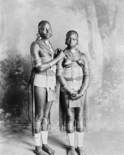 1800s photo Two Wakamba girls, full length portrai  