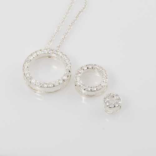 Sterling Ep Cz Eternity Circle Pendant & Earrings Set  